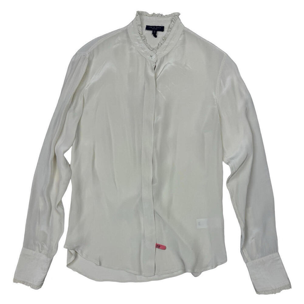 Rag & Bone Ruffled Satin Blouse Ivory Size S